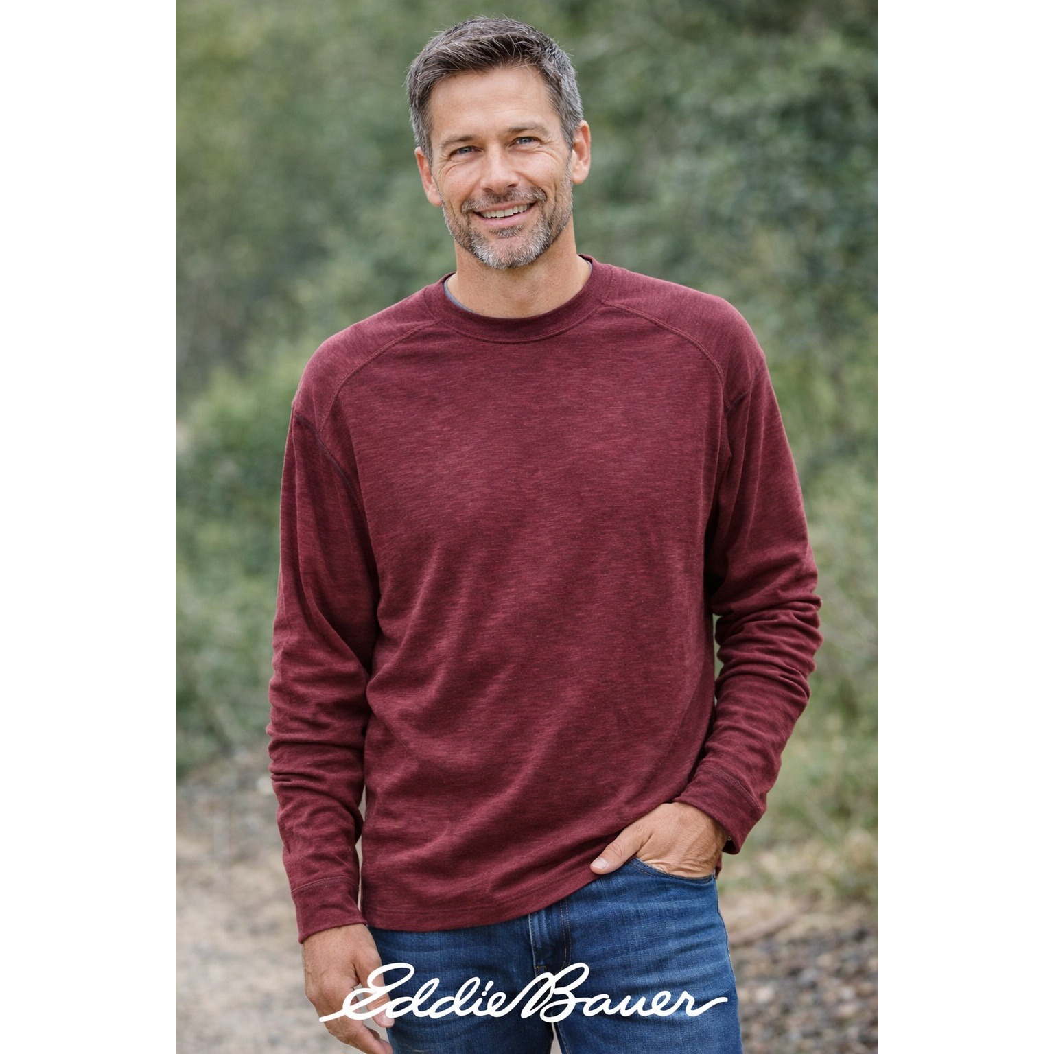 Eddie Bauer Jersey Mens Xlarge Red Active Performance Long Sleeve Henley Tencel